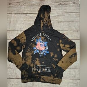 Chemistry positive vibes bleached tie dyed skulls graphic hoodie sweatshirt